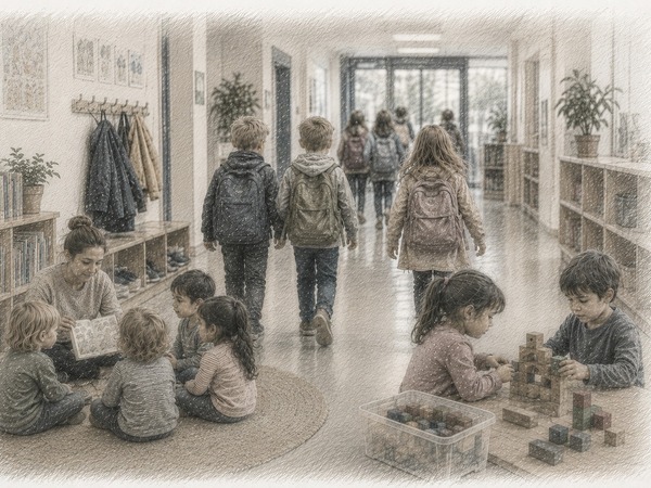 Maleri af skolebørn